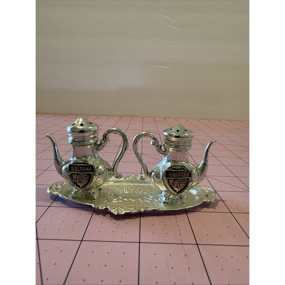 Vintage Silver Tone Tea Pot Shaped Salt and Pepper Shakers